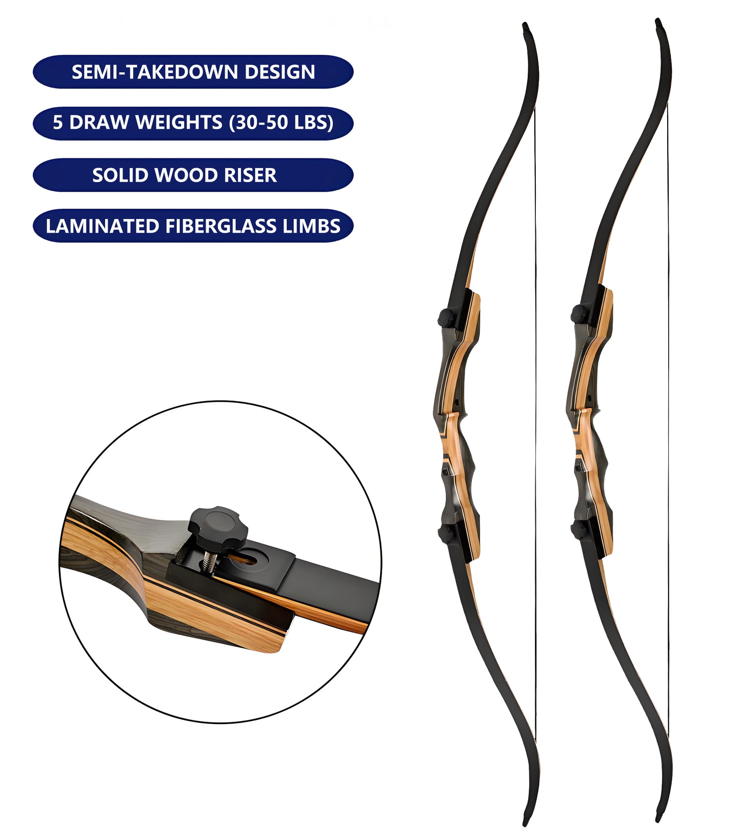 Sage 62" Traditional Takedown Recurve Bow (30-50 Lbs)